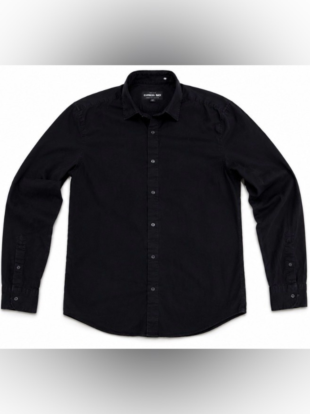 Express Menβs Solid Black Long-Sleeve Button-Down Shirt